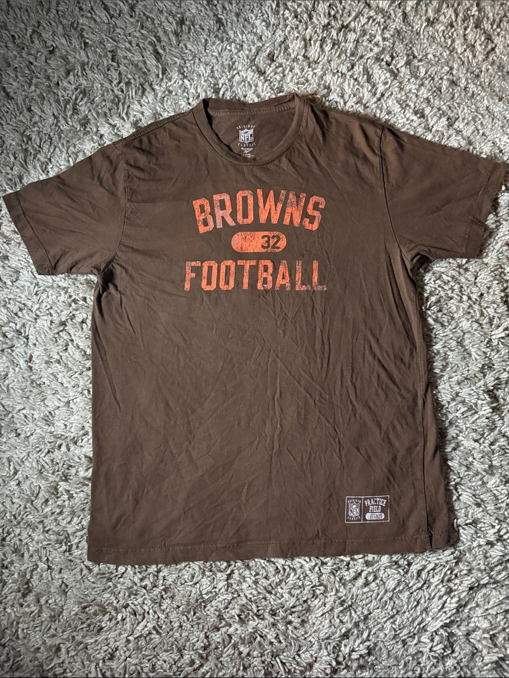 NFL Cleveland Browns Brown Tee with Orange Graphic Text Jim Brown 32 Men's L